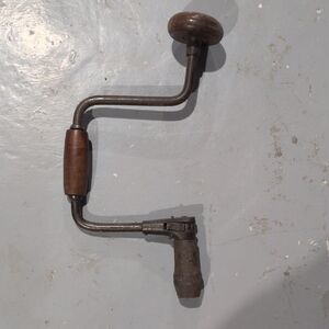 Vintage Hand Drill with Wooden Handle